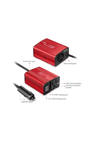 Konesam 150w Araç Çevirici: 12v Tan 110v A Modifiye Sinüs Dalga, 2 Usb Portlu, Taşınabilir Güç Dönüştürücü