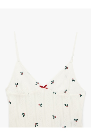 Koton V Yaka Pamuklu Yılbaşı Çiçeği Desenli Askılı Pijama Üstü Mavi Desenli 6wlk90042mk Yeşil Desenli