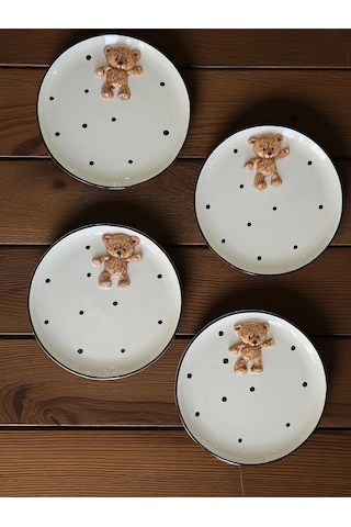 Teddy Bear 4 Adet Kabartma 21cm Tabak Çok Renk