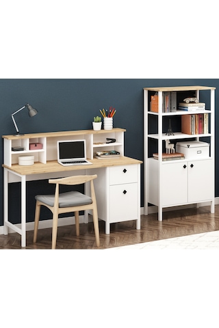 Remy Çalışma Masası + Kitaplık Sepet-beyaz Sepet-beyaz Beyaz