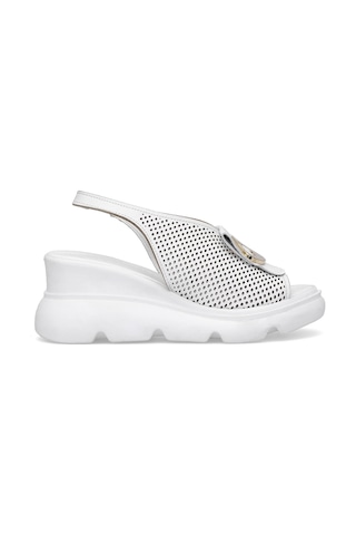 Elit Zeyn 8067 Kadın Hakiki Deri Dolgu Topuk Sandalet Beyaz Beyaz