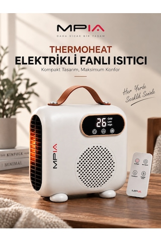 Mpia Thermoheat 2000w Uzaktan Kumandalı Elektrikli Fanlı Isıtıcı 25 M² Etkili Portatif Masaüstü Isıtıcı