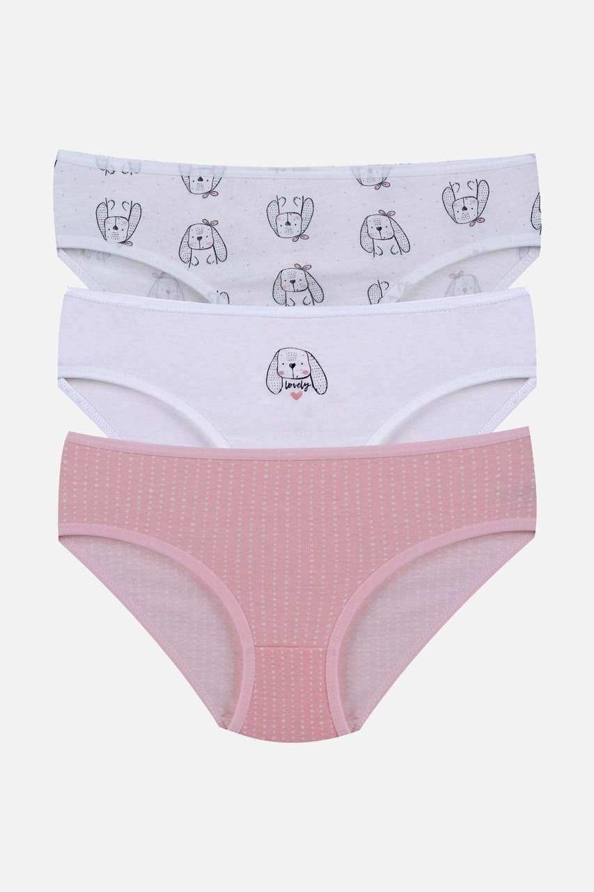 Kız Çocuk 3'lü Penguen Desenli Slip 1050 Beyaz - Pembe