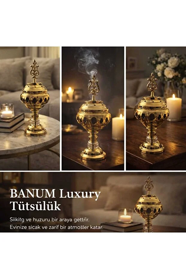Banum Luxury Lüks Çelik Altın Tonlu Tütsülük