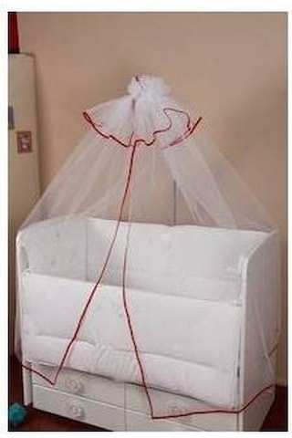 Hugoy Bebek beşik cibinliği ve demiri, cibinlik ince kırmızı