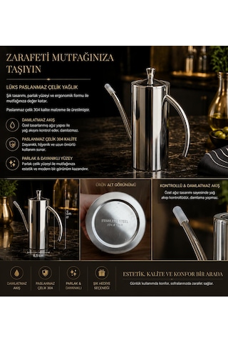 304 Lüks Paslanmaz Çelik Yağdanlık-demlik 700 Ml ,ateşe Uygun & Şık Sofra & Mutfak Kullanımı Çelik 2 Li