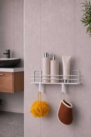Sas Haus Banyo Düzenleyici Set 4 Parça Yapışkanlı Şampuanlık Tuvalet Kağıtlığı Havluluk Askı Tss-01 Beyaz
