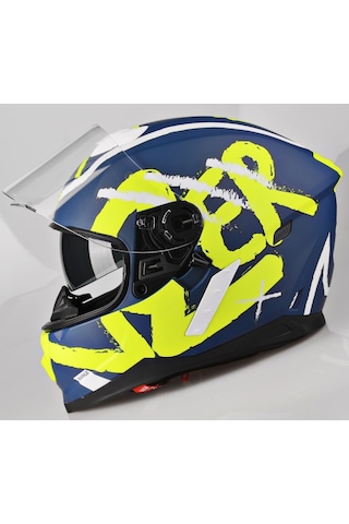 Lazer Rafale Mat Mavi Sarı Güneş Vizörlü Full Face Kask