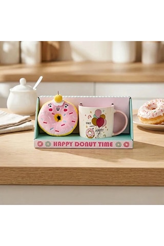Donut Peluş Anahtarlıklı Kupa 360 Ml Pembe1