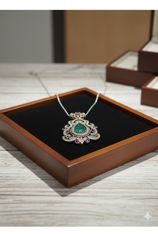 Zümrüt, Lal Ve Zirkon Taşlı Kolye Bronz