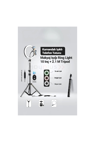 10"inç Ring Light Youtuber Tiktok Çekim Işıklı Telefon Tutucu Influencer Makyaj Işığı 2.10 M Beyaz