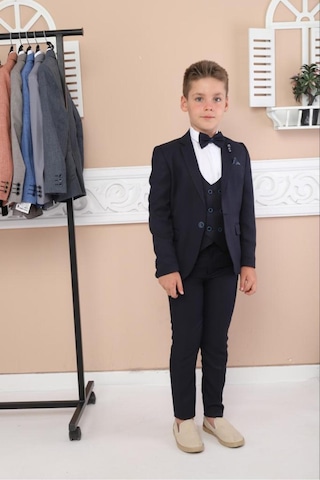 Rema Stil Erkek Çocuk Takım Elbise Ceket Yelek Pantolon Gömlek Set Siyah