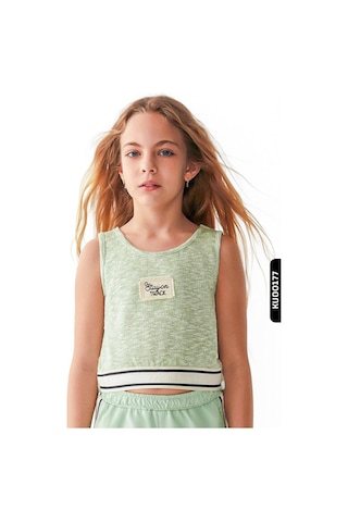 Xo Kids U Yakalı Askılı Kollu Lastik Belli Kız Çocuk Bluz 8-14 Yaş 36303 Yeşil