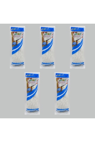 Elmop P02 Pamuklu Beyaz Islak Mop - Paspas Ucu - Vidalı Standart Yedek Mop Püskül - 5 Adet
