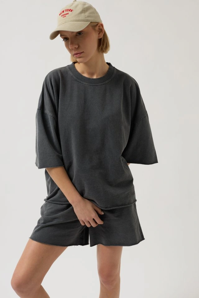 Mythrıva Oversize Lazer Kesim Bisiklet Yaka T-shirt Antrasit