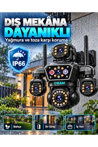 O-kam Ok-251 12mp 4 Kameralı Wifi Gece Görüş Çift Yönlü Ses Uzaktan İzleme Kişi Takibi Türkçe 32gb Akıllı Güvenlik Kamerası