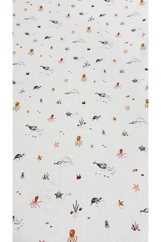 Pamuklu Penye 70x140 Lastikli Bebek Çarşafı Lastikli Beşik Çarşafı Bebek Çarşafı Deniz Canlıları