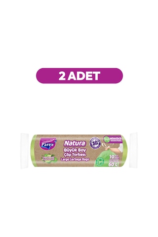 Natura Büzgülü 10'lu Çöp Torbası Büyük Boy 65 X 70 Cm İkili Paket