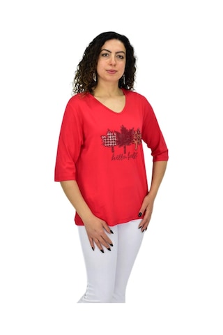 Caftan Kadın Kısa Kol Taşlı Bluz Bgl-st04711 Kırmızı