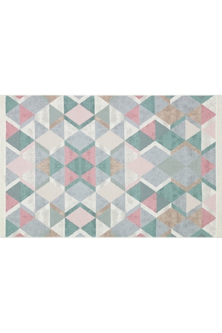 Blue Pınk Yıkanabilir Çift Taraflı Modern Desenli Dokuma Kilim