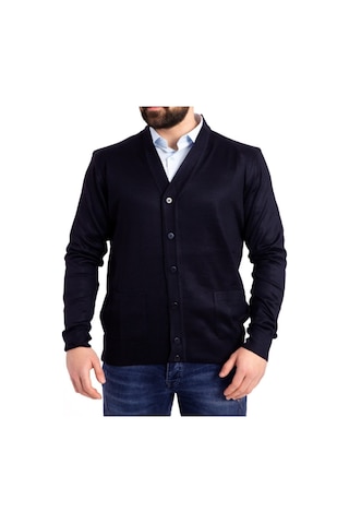 Nacar Store Erkek Gri Yün Triko Örme Baba Hırka Lacivert