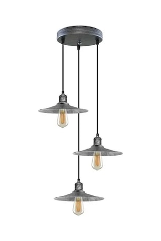 Riolight Rustik1,retro1,vintage1 Gümüş Gri Fırçalı Patine 3xe27 Metal Sarkıt Avize Taban Çapı:30cm Gümüş - Gri