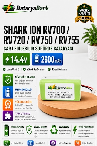 Bataryabank Shark Ion Rv700 / Rv720 / Rv750 / Rv755 Uyumlu Robot Süpürge Bataryası 14.4v 2600mah Li-ion