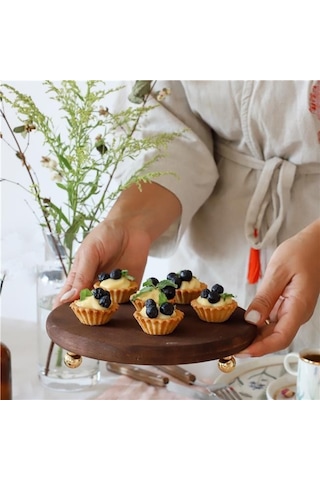 Akayev Ahşap 20 Cm Altın Ayaklı Sunum Tabağı Beyaz