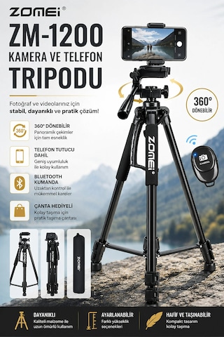 Zm-1200 Kamera Ve Telefon Triopdu-360 Dönebilen Telefon Tutucu Ve Çanta li Siyah