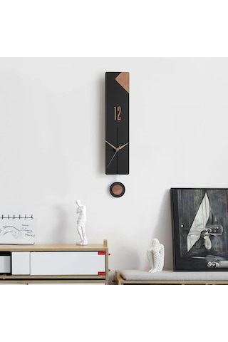 Cajuart Modern Uzun Ahşap Siyah Düz Çizgili Sarkaçlı Duvar Saati