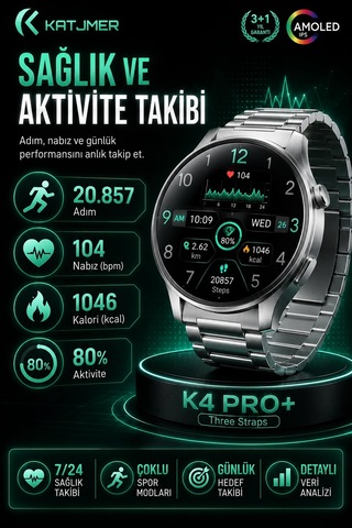 Spor Modlu Bildirim Özellikli Akıllı Saat Metal Kordonlu Üç Kayışlı Günlük Kullanım Seti