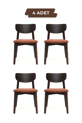 Opus Ceviz Ahşap 4'lu Mutfak Salon Yemek Odası Sandalyesi