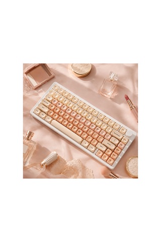 Leaven 128 Tuş Pbt Keycap Seti - Retro Yuvarlak Moa Profil Cherry Mx Uyumlu Klavye Tuşları - Bej