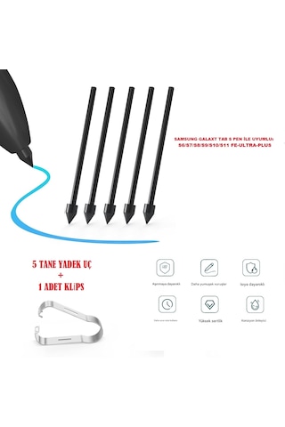 Samsung Uyumlu S Pen Uç Galaxy Tab S Serisi İle Uyumlu Lite,fe,ultra S6,s7,s8,s9,s10,s11 5 Adet Siyah