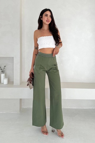 Pamuk Yıkamalı Yağmur Desen Dantelli Pantolon Yeşil Yeşil