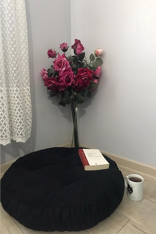 Siyah Yuvarlak Mini Yer Pufu,yer Minderi Siyah