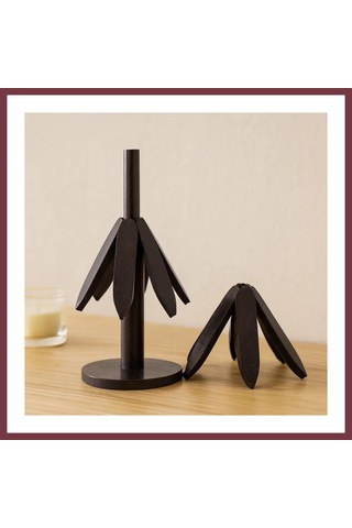 Storeşahin Bambu Ahşap Katlanır Nihale 20 Cm - Standlı, Yaprak Desenli 2'li Shn0720