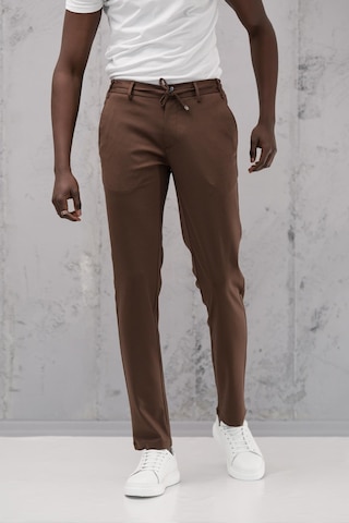 Beli Lastikli Ve İplikli Rayon Kumaş Regular Fit Likralı Jogger Pantolon Kahverengi