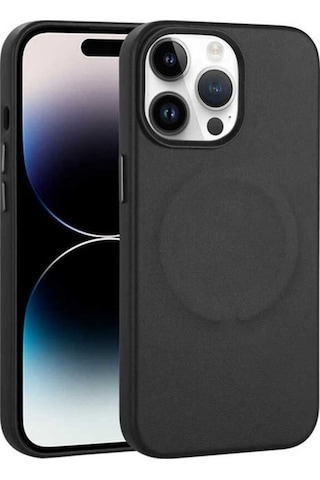 Apple Uyumlu iPhone 14 Pro Max Kılıf Pu Deri M-safe Wireless Şarj Özellikli Zore Derix Kapak Siyah