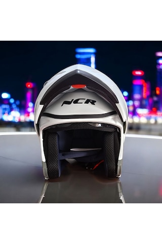 Ncr-158 Çene Açılır Gözlüklü E-ce Belgeli Motosiklet Kaskı Parlak Beyaz