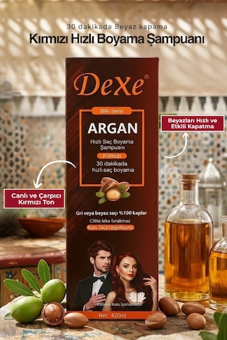 Dexe Kırmızı 30 Dakikada Hızlı ve Pratik Çözüm Saç Boyama Şampuanı 420 ML