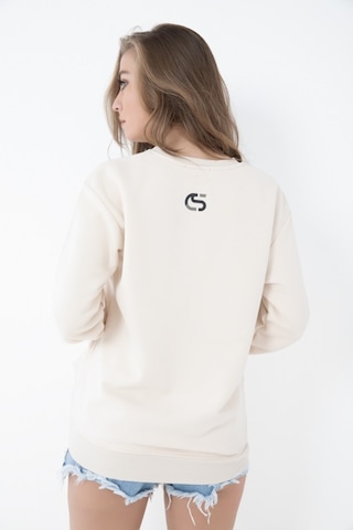 Kadın Bej Renk Ayıcık Baskılı Kapşonsuz Sweatshirt Bej