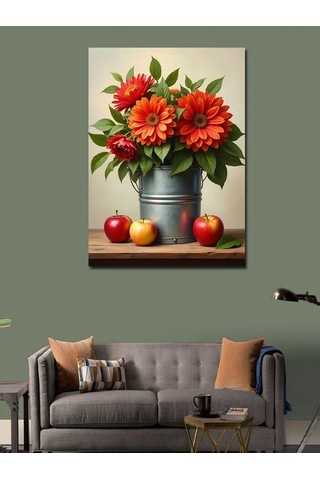 Kanvas Tablo Elma Ve Kırmızı Çiçekler 50cmx70cm