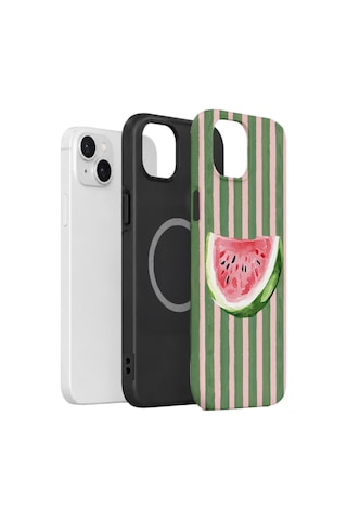 Apple iPhone Uyumlu 13 Vorian Çift Katmanlı Magsafe Kılıf Watermelon Postcard