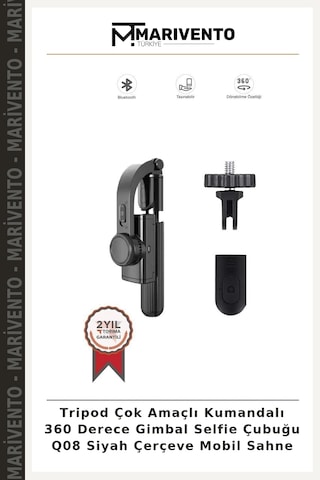 Tripod Çok Amaçlı Kumandalı 360 Derece Gimbal Selfie Çubuğu Q08 Siyah Çerçeve Mobil Sahne