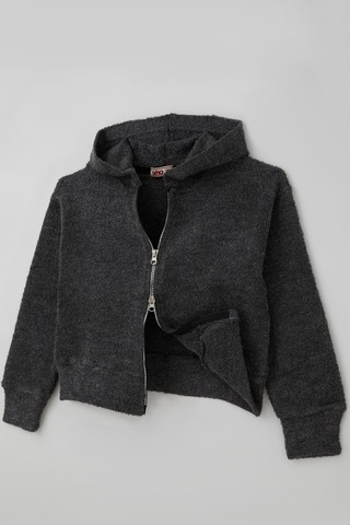 Orko Kız Çocuk Peluş Crop Hırka Kapüşonlu Fermuarlı 10-16 Yaş , Füme Melanj