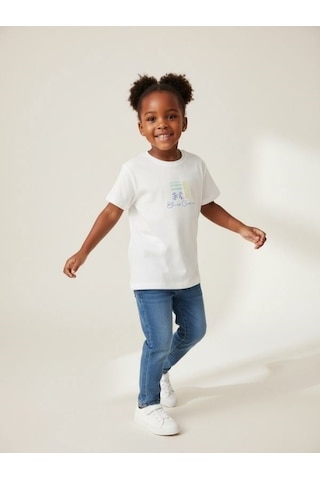 Zekids Kız Çocuk Tasarım T-shirt-17202 Ekru