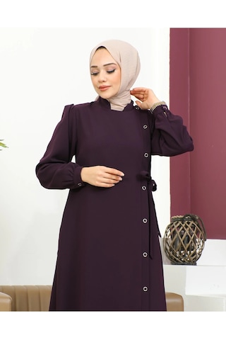 Nevayla Moda Bağlamalı Çıt Çıt Detaylı Ferace - Mürdüm Mürdüm