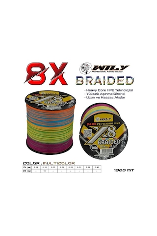 Wily Pars 8 Kat İp Misina 1000 Mt Multicolor 0,18 mm