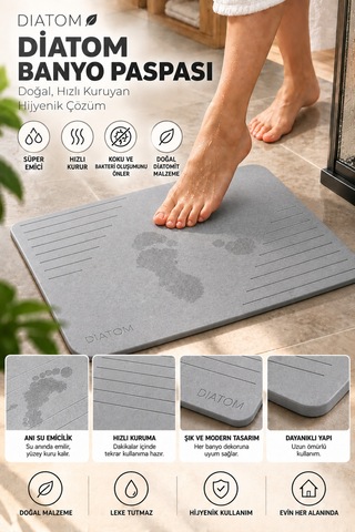 Düz Çizgi Model Banyo Paspası Su Emici Paspas Diatomite Mat Abdest Paspası Duşakabin Önü Banyo Matı Lavabo Önü Paspas gri